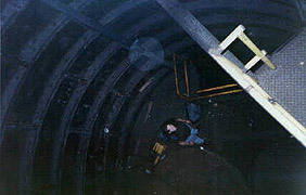 A huge, tubular ventilation room above the tunnels near Osgoode.